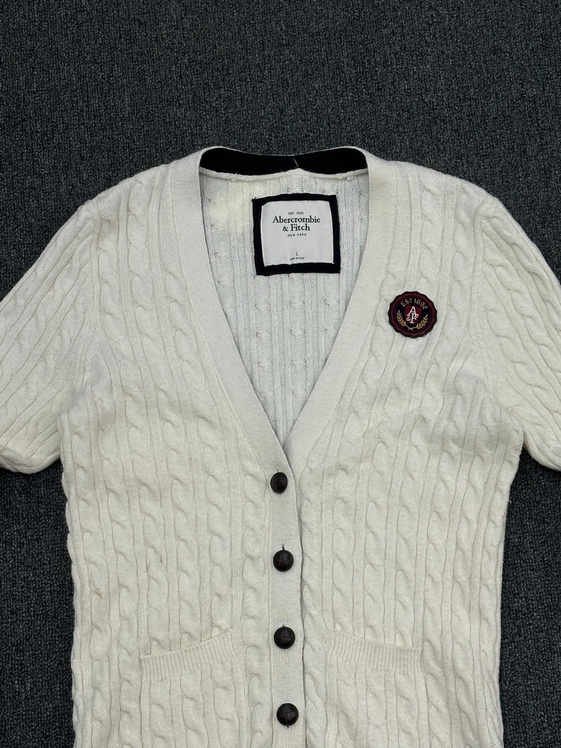 L)아베크롬비 로고 패치 브이넥 케이블 코튼 가디건 상품이미지4