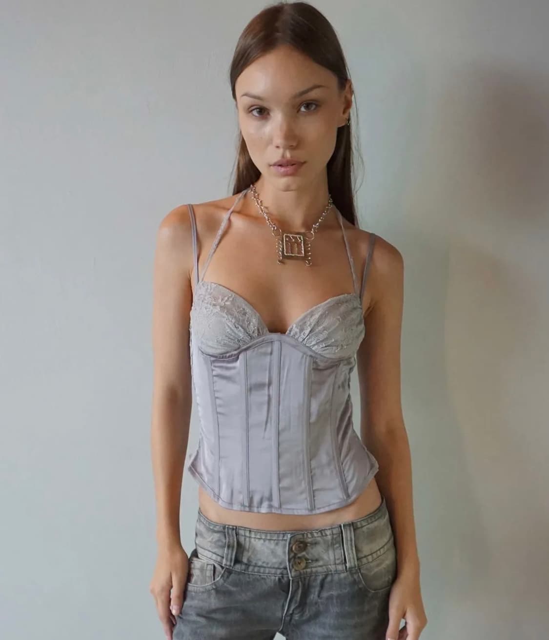 sculptor 90s Glossy Corset Top Gray - L 상품이미지3