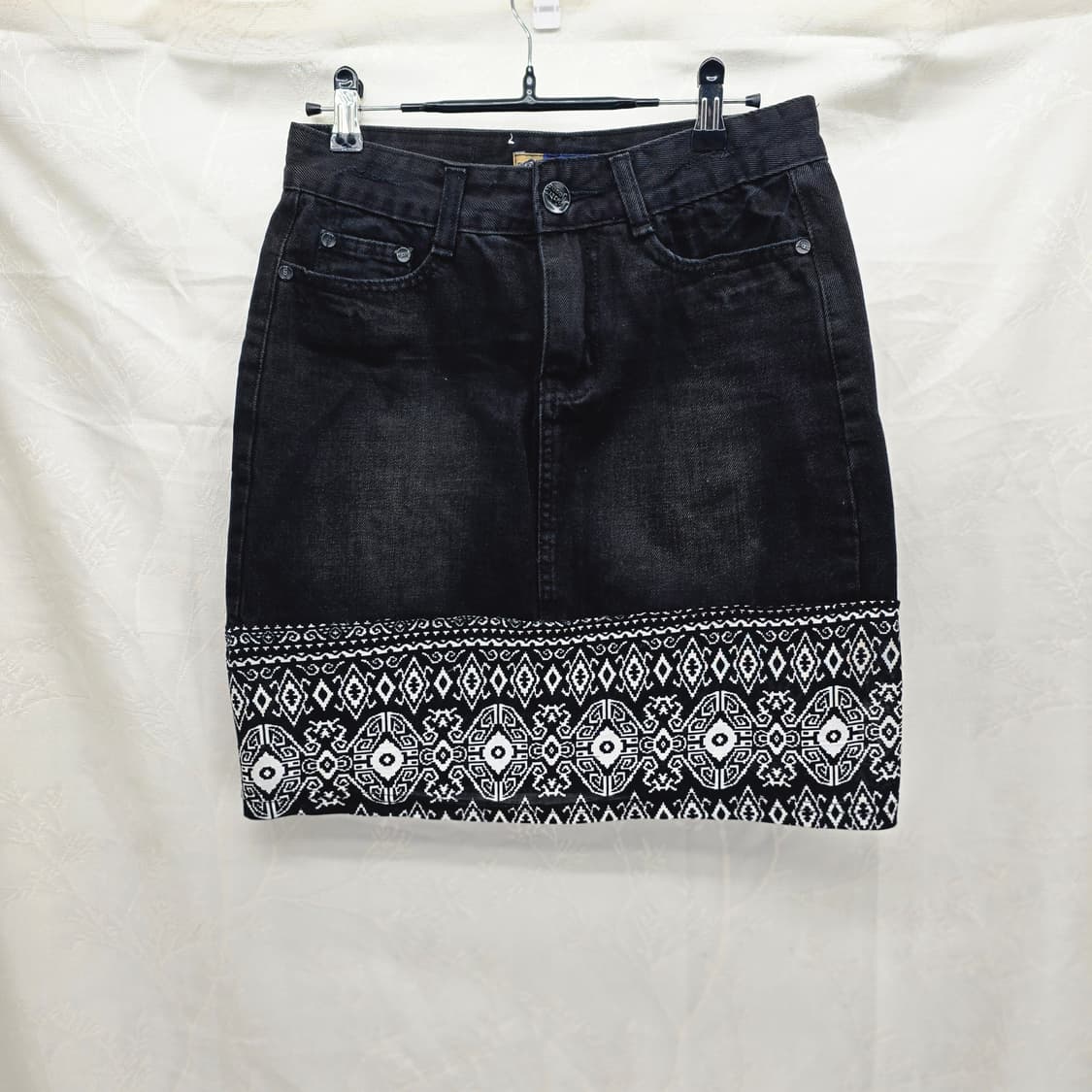 Y2K 블랙 데님 스커트 패턴 장식 상품이미지1