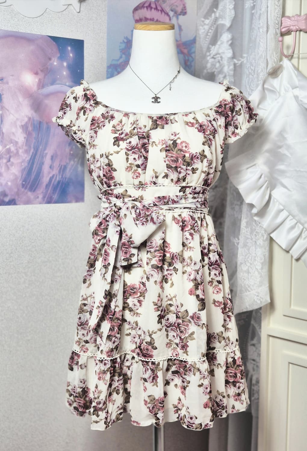 레스트로즈 플로럴 2way 리본 오프숄더 히메갸루 히메카지 원피스 상품이미지1