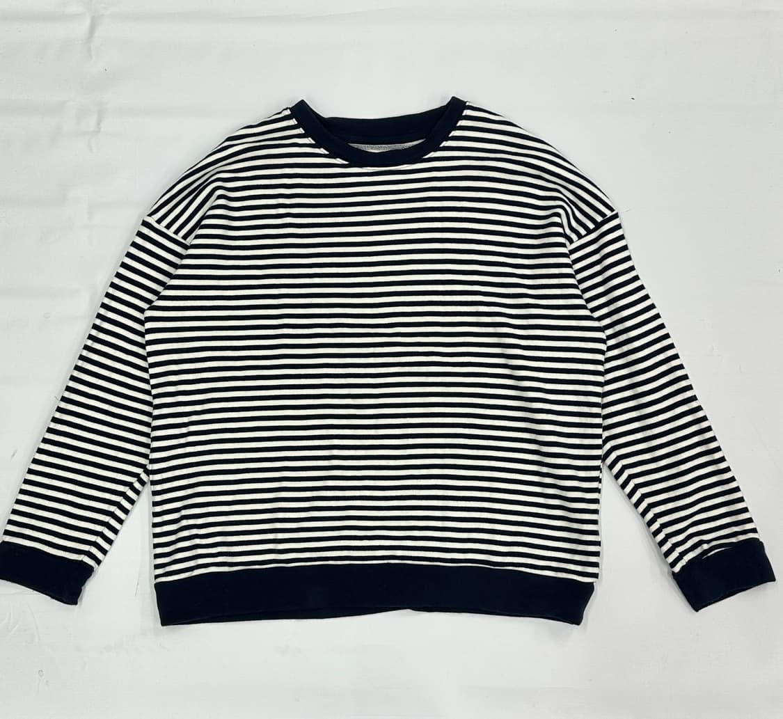 네이비 단가라 쫀쫀 맨투맨 티셔츠 보헤미안 베이직 아메카지 시티보이 상품이미지2