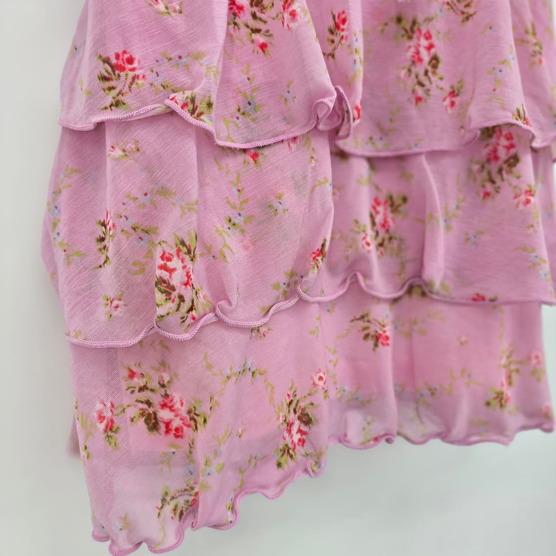 Y2K 일본 빈티지 레이스 꽃무늬 핑크 나시 블라우스 상품이미지3