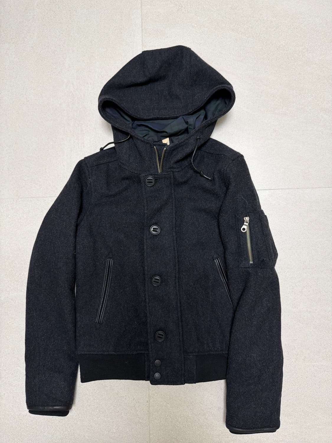 차콜 투웨이 숏코트 후드 자켓 체크안감 더블코트 상품이미지1