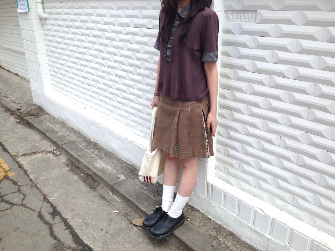 빈티지 프릴 반팔 셔츠 브라운 상품이미지3