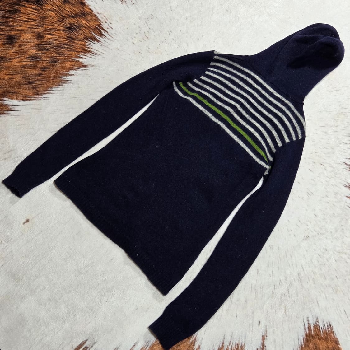 일본 빈티지 모리걸 네이비 스트라이프 후드 니트 상품이미지4