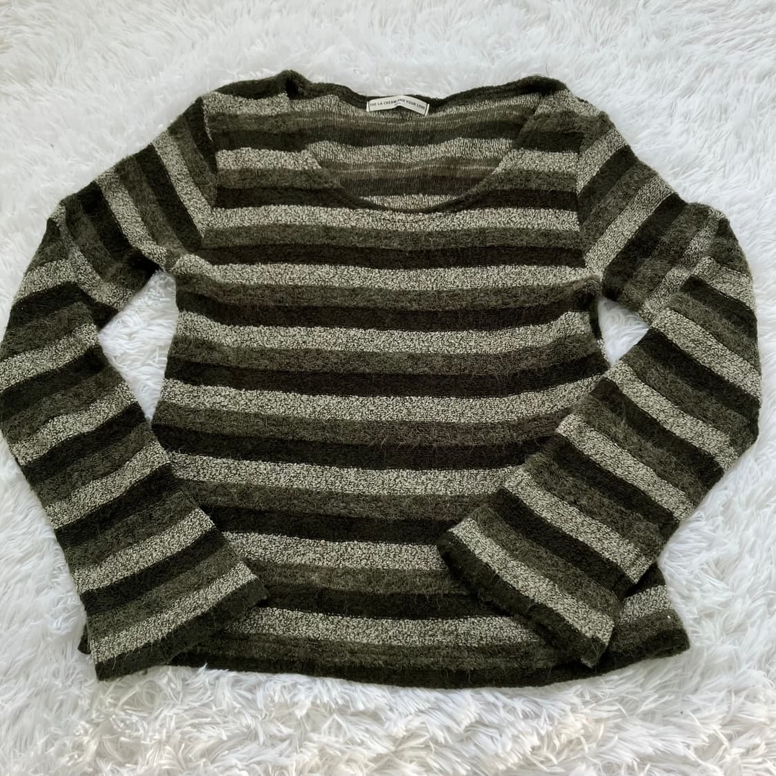 빈티지 카키 스트라이프 니트 긴팔 953 y2k 스트릿 갸루 펑키 일본빈 상품이미지1