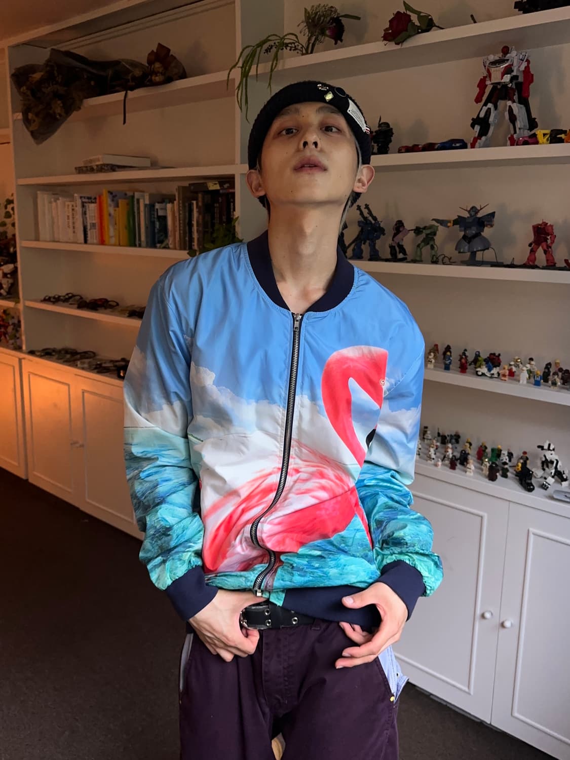 Bershka 올오버 플라밍고 블루종 상품이미지3