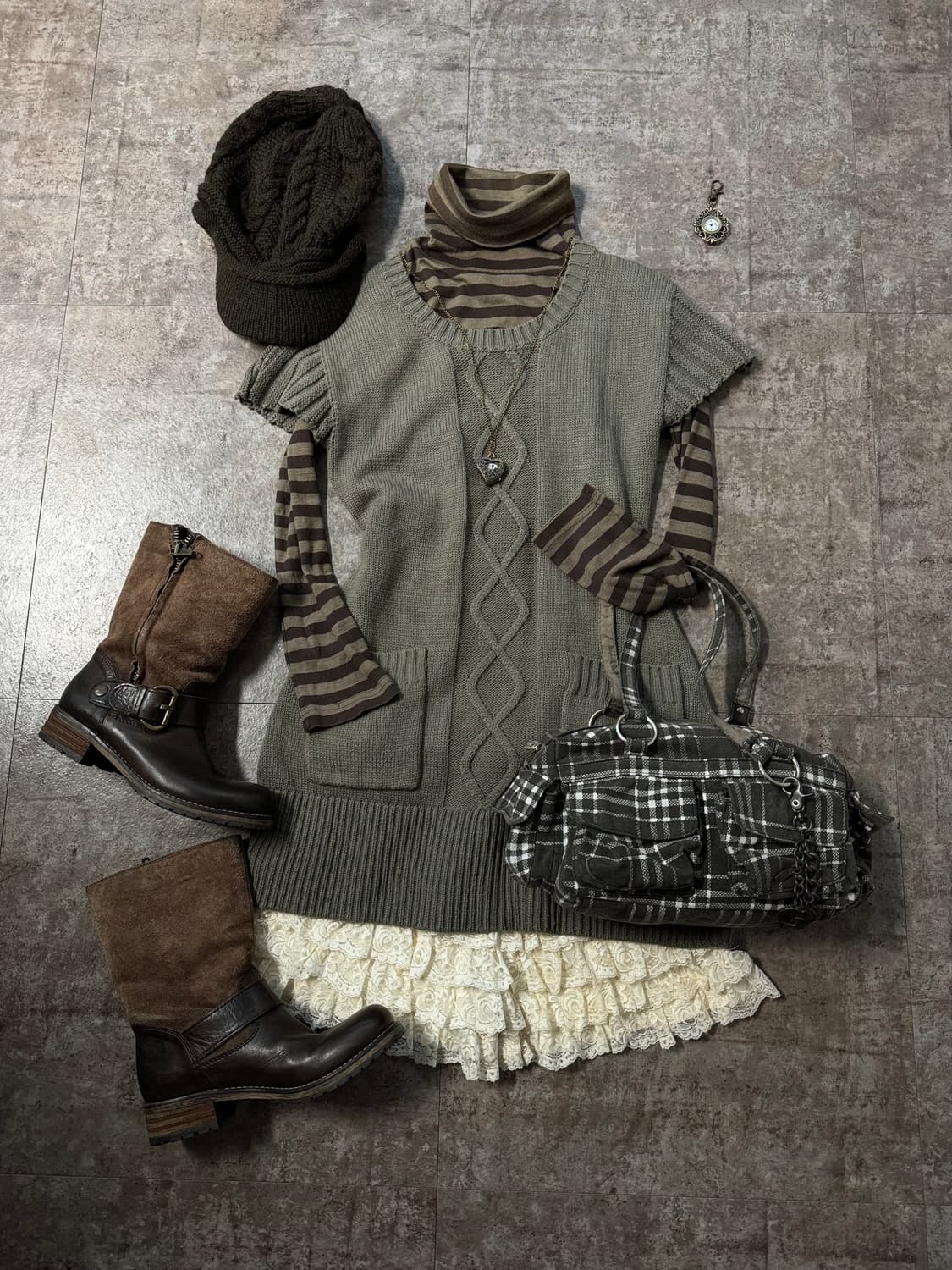 멀티 포켓 y2k 체크 패턴 숄더백 상품이미지3