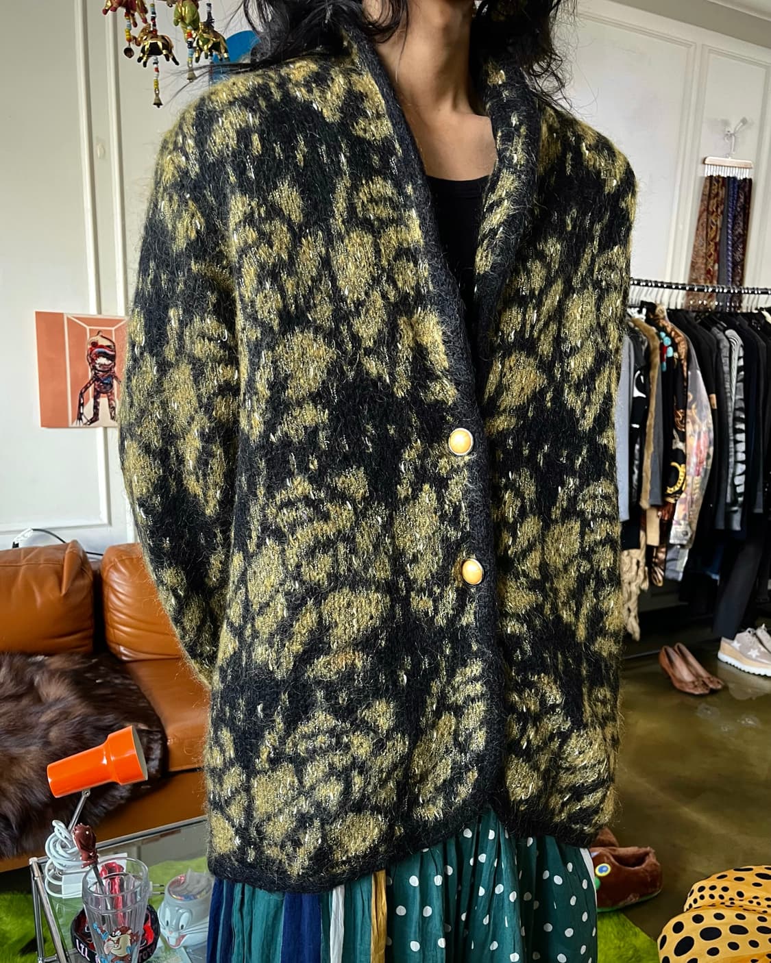 1980s Allen a pieo Mohair Rose Cardigan 상품이미지3