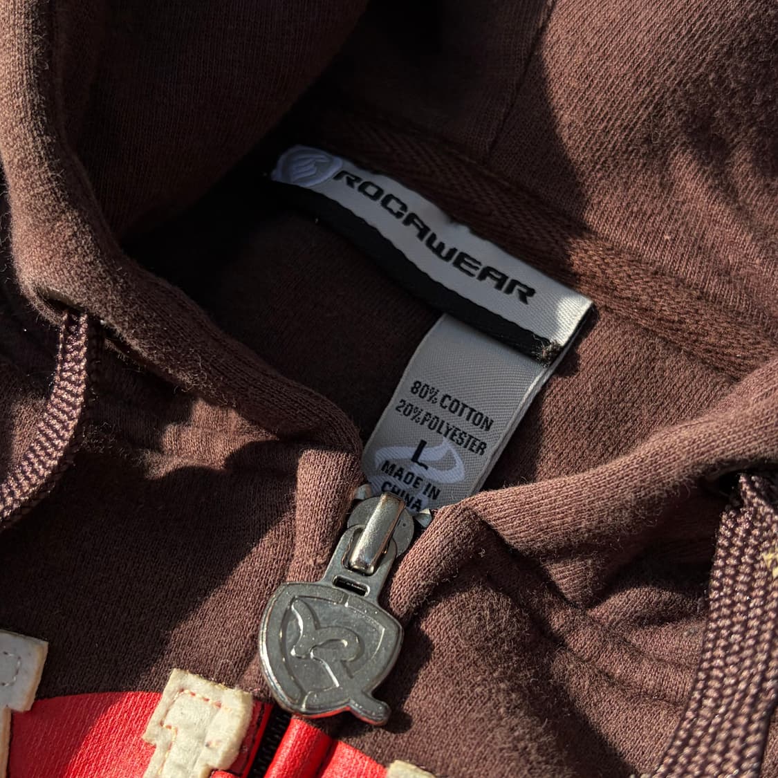 90s 로카웨어 버건디 브라운 올드스쿨 스펠아웃 힙합 후드 집업 L 상품이미지7