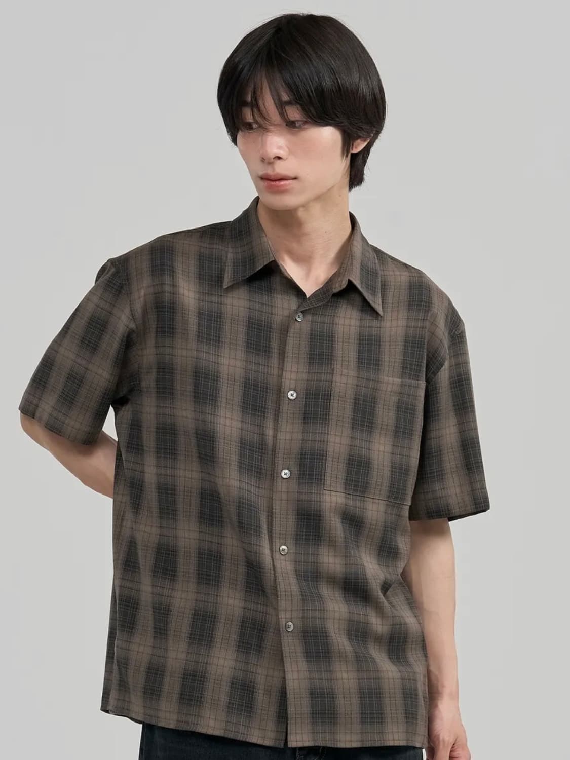 주앙옴므 루즈드 체크 하프 셔츠 (브라운) 상품이미지2