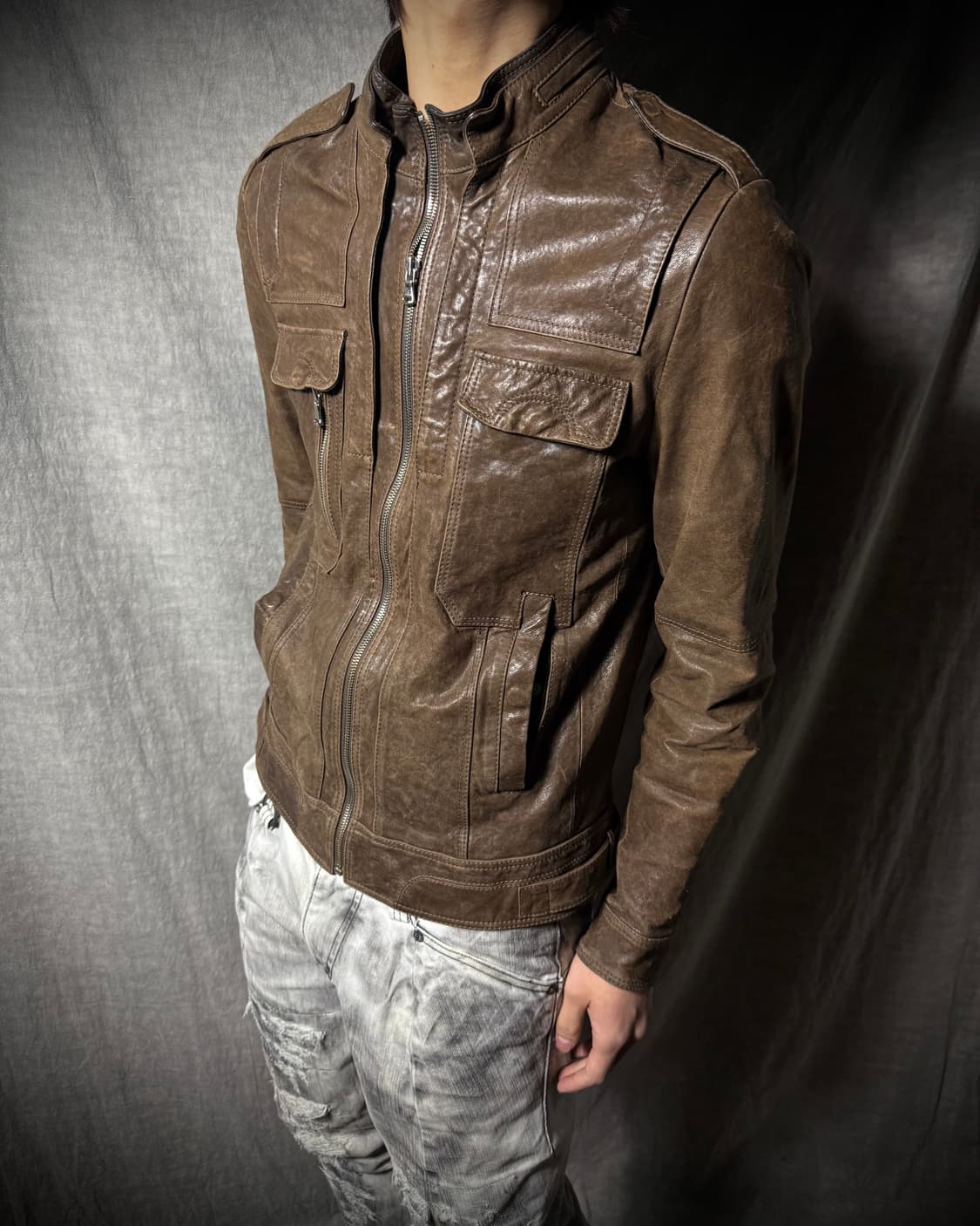 Lambskin Military Moto Leather Jacket  상품이미지1