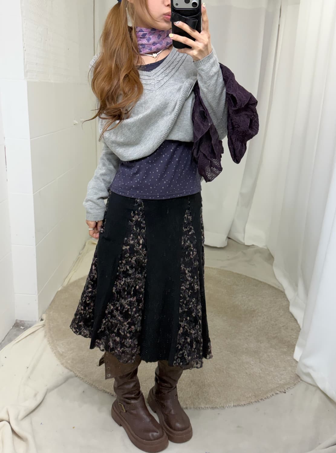 컬러 블라우스 잔꽃 포도 하구미 모리걸 코디세트 상품이미지3