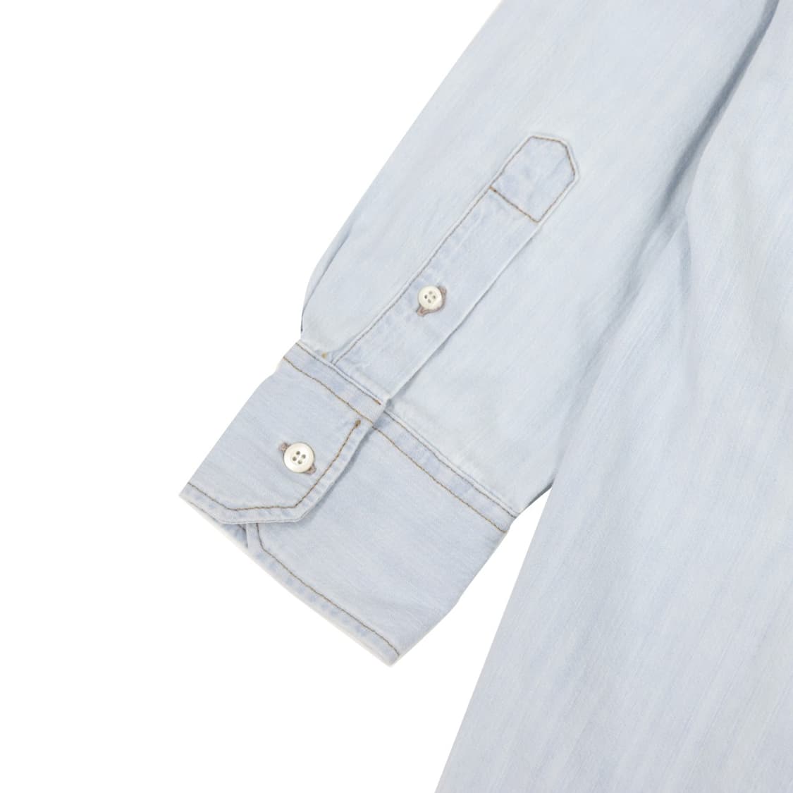 미우미우 GWC109 샴브레이 자수 로고 데님 셔츠 라이트 블루 상품이미지3