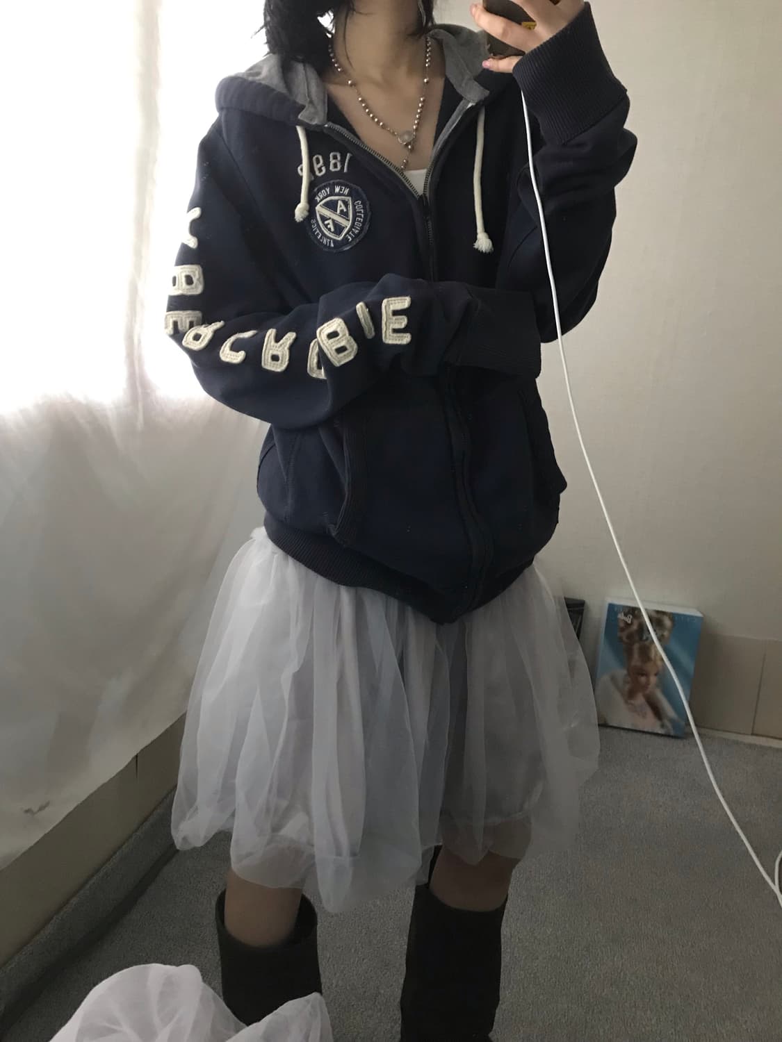 아베크롬비 네이비 사이드로고 후드집업 상품이미지3