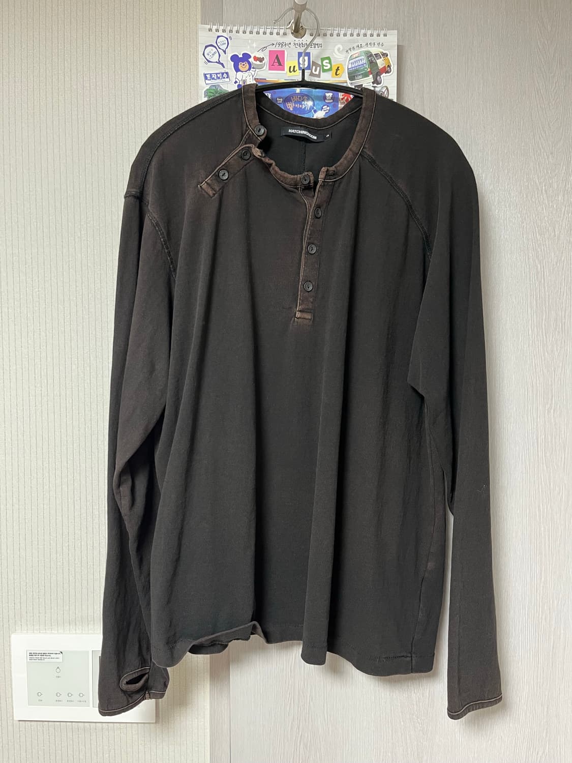 Double Henley Neck Tee Bleached Black 상품이미지2
