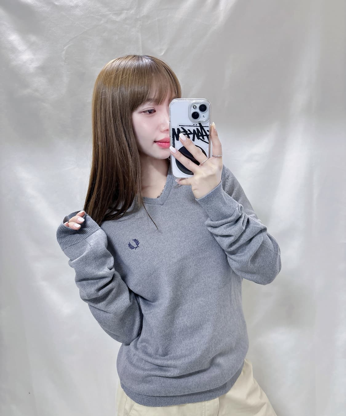 프레드페리 그레이 브이넥 니트 상품이미지2