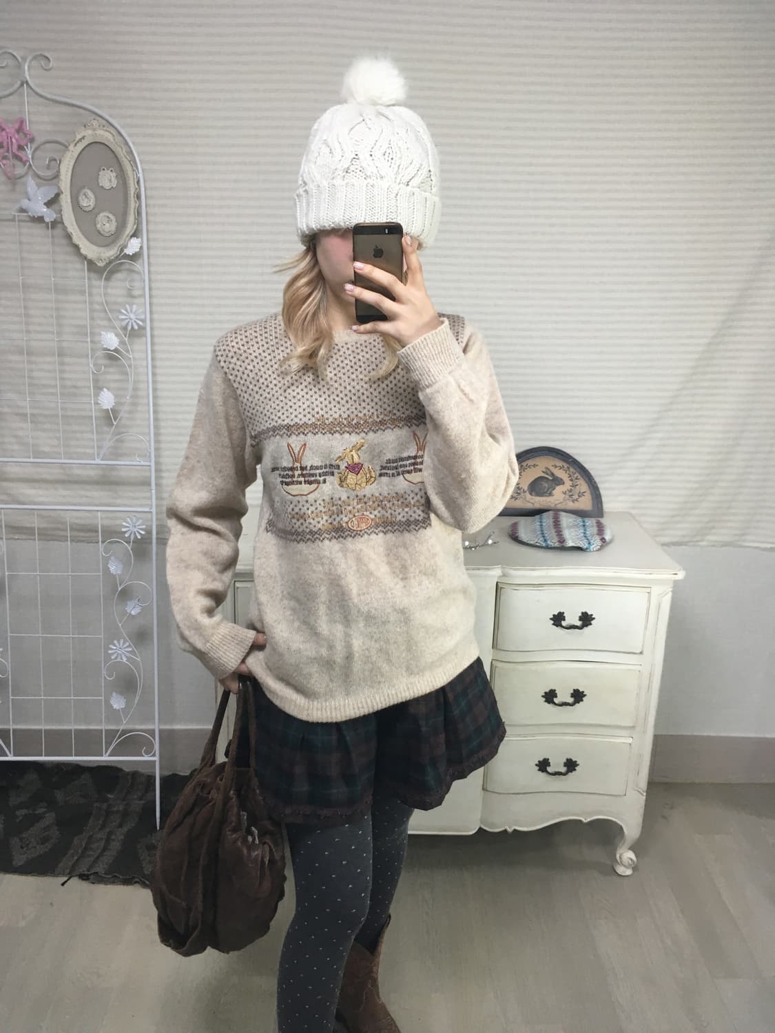 일본빈티지 토끼 자수 니트 스웨터 상품이미지2