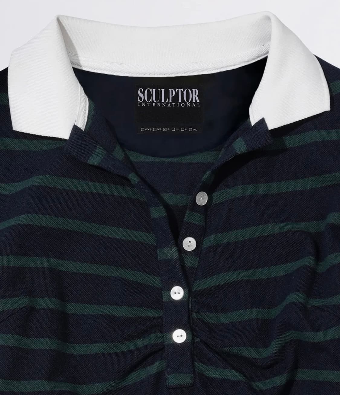 스컬프터 셔링 테니스 셔츠 네이비그린스트라이프카라티롱슬리브론론헨리넥셋업엑 상품이미지3