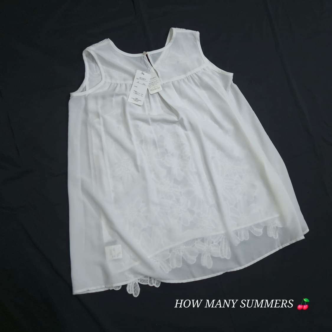 일본 빈티지 화이트 플라워 레이스 민소매 블라우스 여름 펀칭 자수 탑 상품이미지3