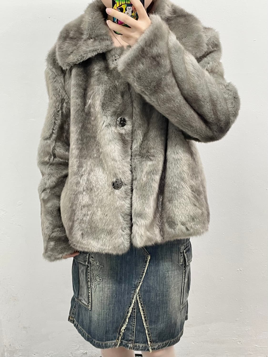 그레이 헤어리 퍼자켓 상품이미지5