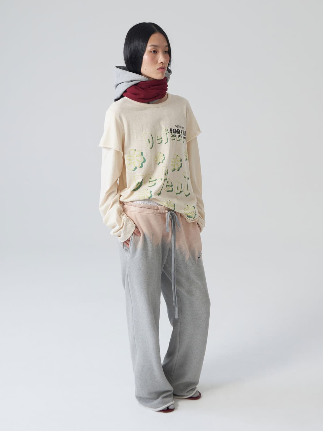 Tie Hooded_Gray & Burgundy 상품이미지3