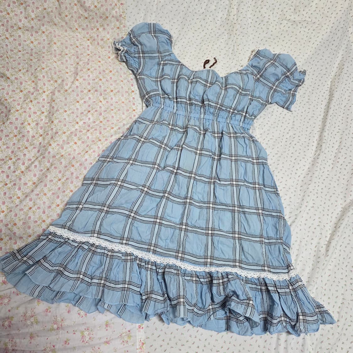 빈티지 하늘색 체크 원피스 로걀 엑시즈팜 일브 상품이미지3