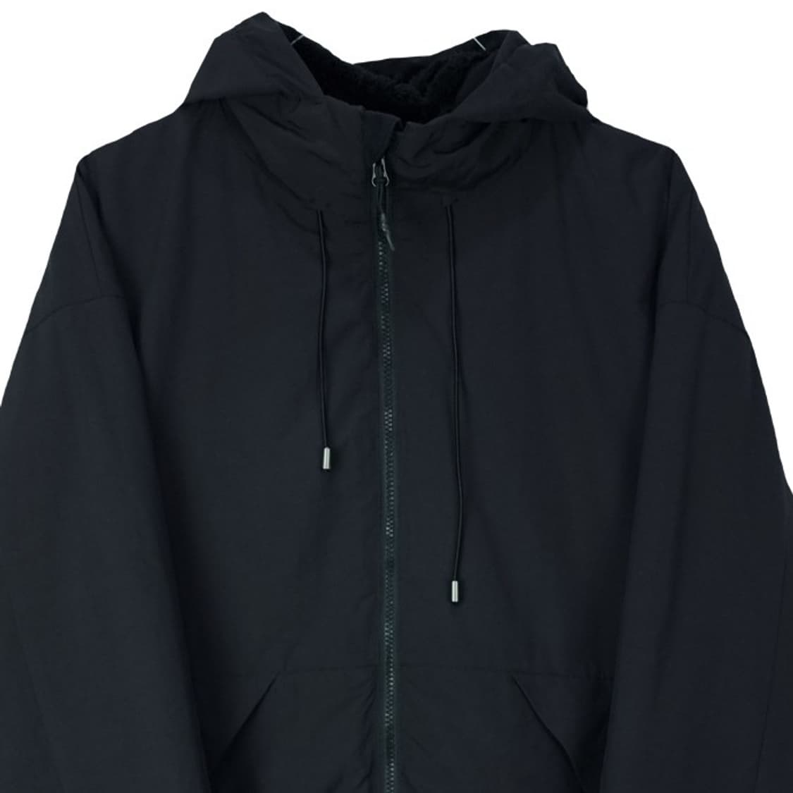 [니코앤드] 안감 내피 탈부착 오버사이즈 후드 자켓 블랙 M17938 상품이미지4