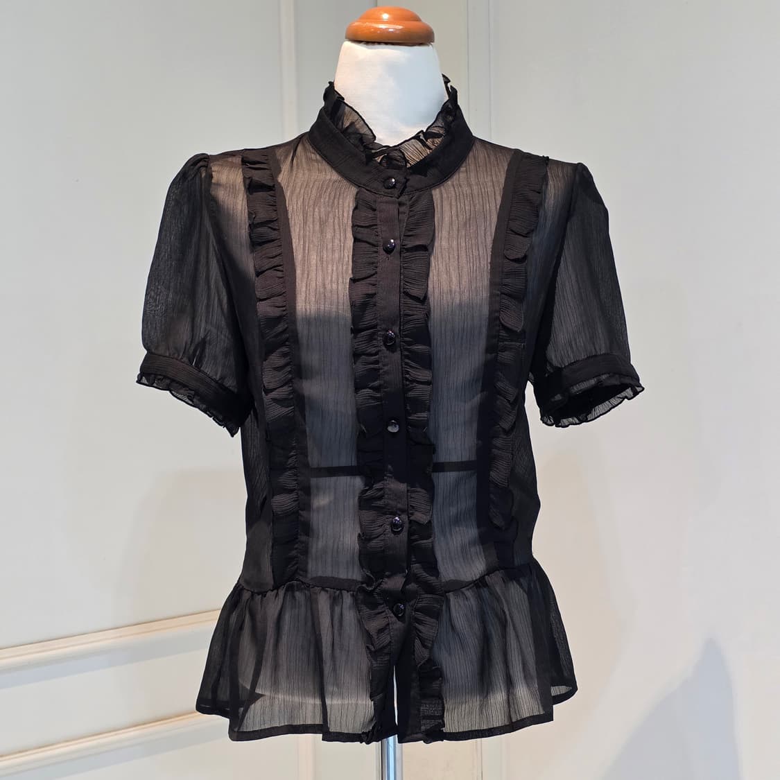 공겜여주st 블랙 고딕 쉬폰 시스루 프릴블라우스 상품이미지2