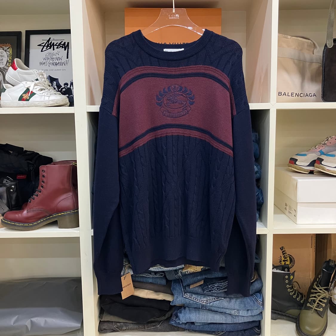 버버리 로고 와인 니트 스웨터 M 상품이미지1