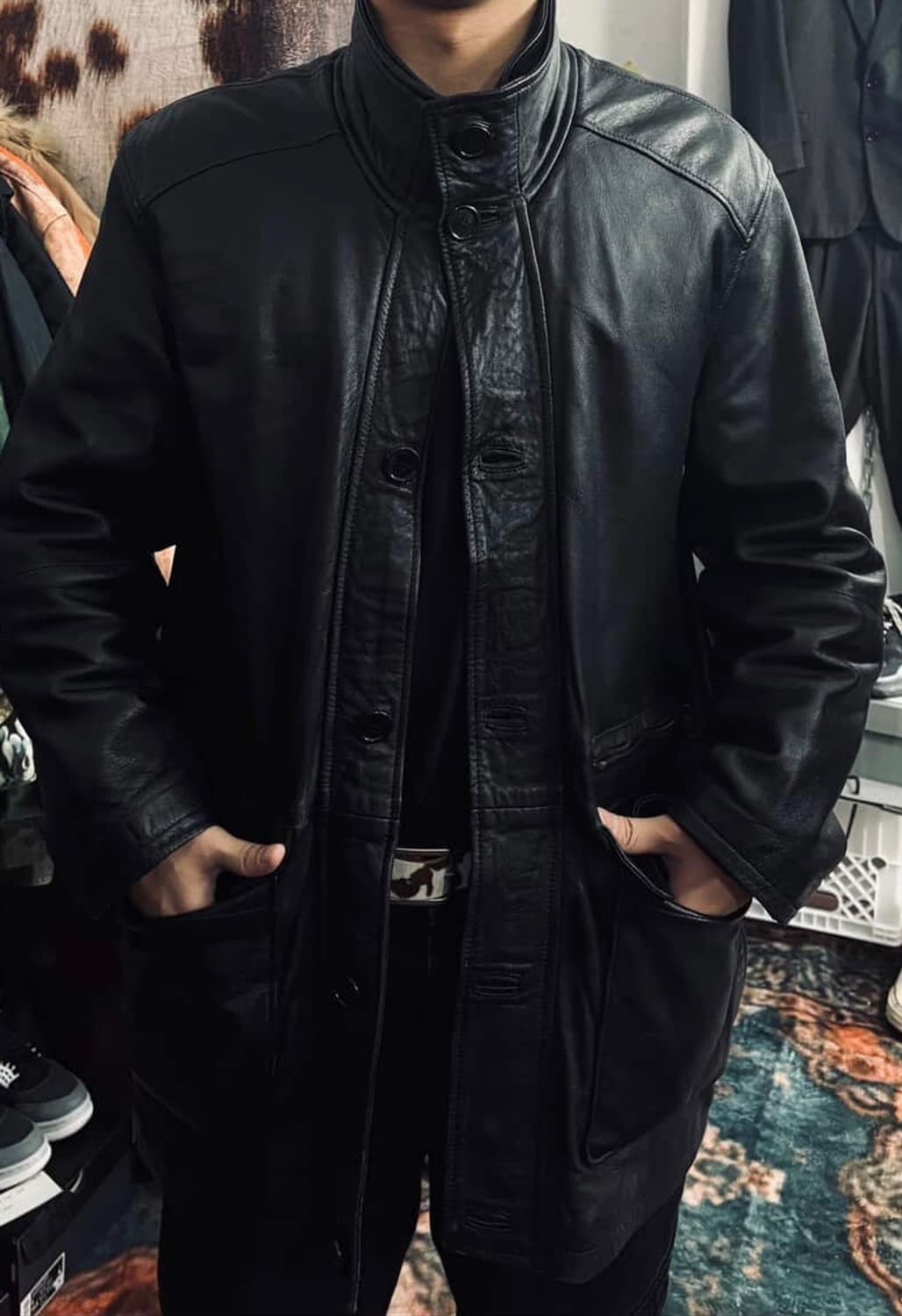 하이넥 레더 코트 상품이미지3