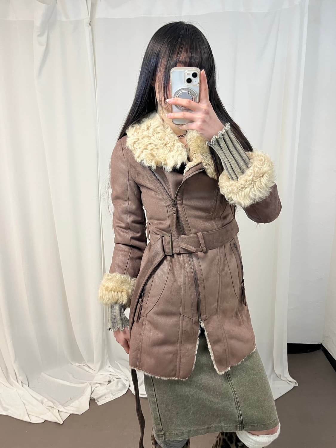 베이지 브라운 리얼 램 퍼 무스탕 코트  상품이미지10