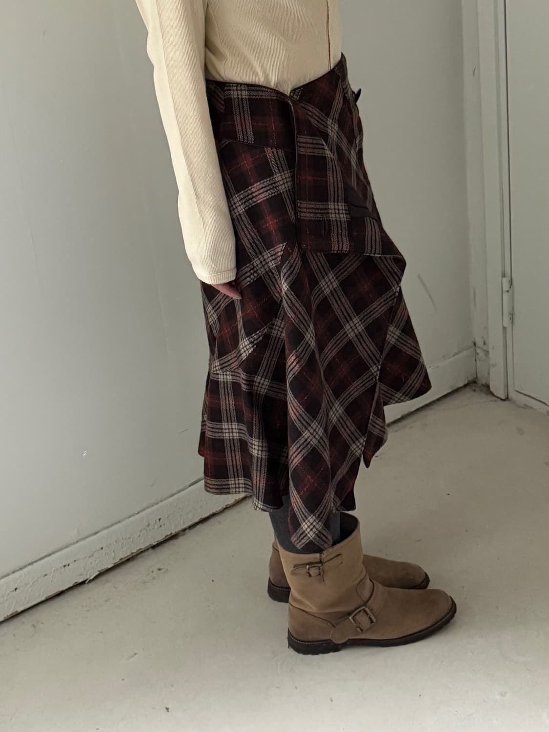 일본빈티지 노바체크 울 언발 미디스커트 상품이미지1