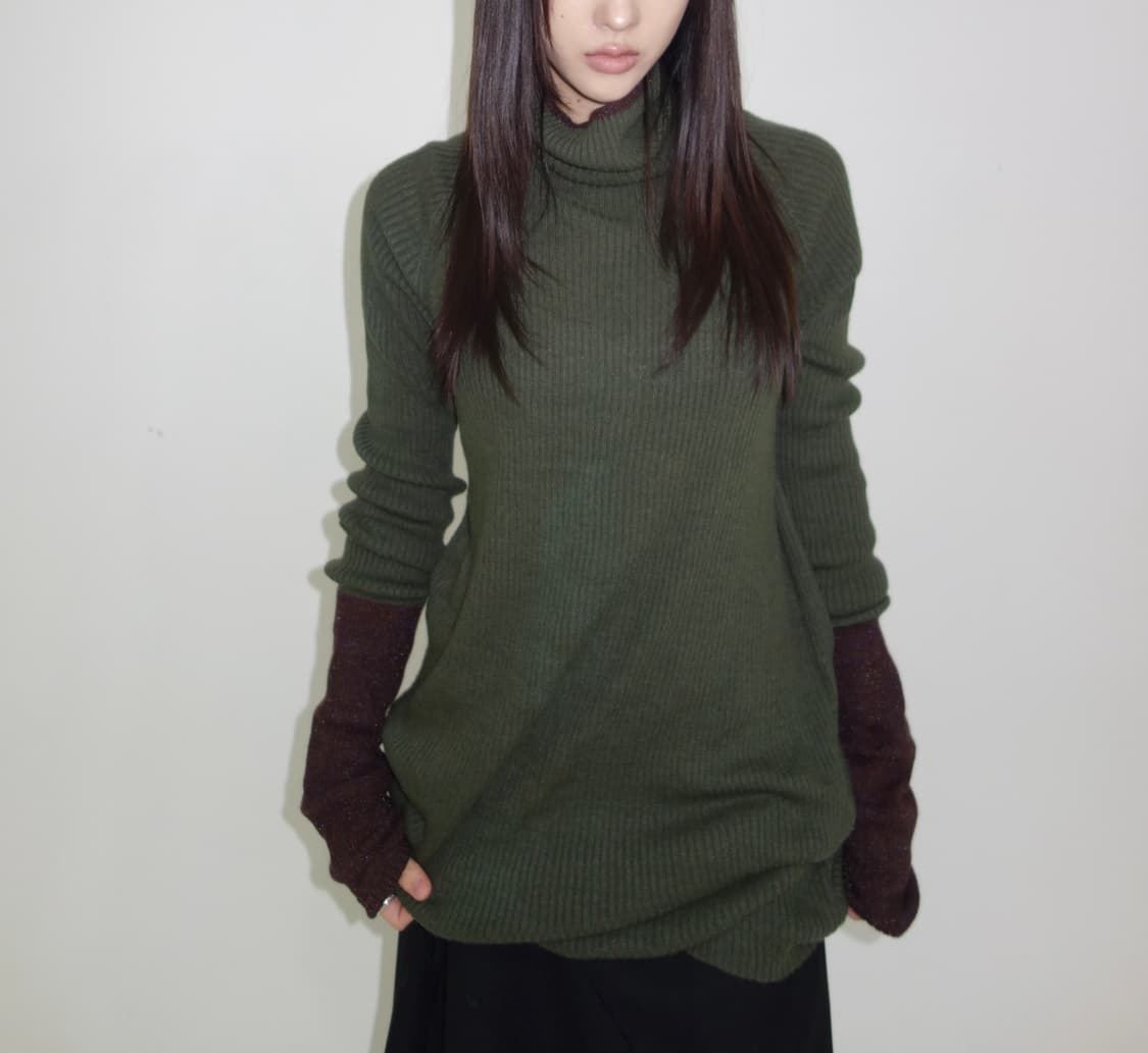 Y’s 요지야마모토 리브드 터틀넥 원피스 니트 상품이미지1