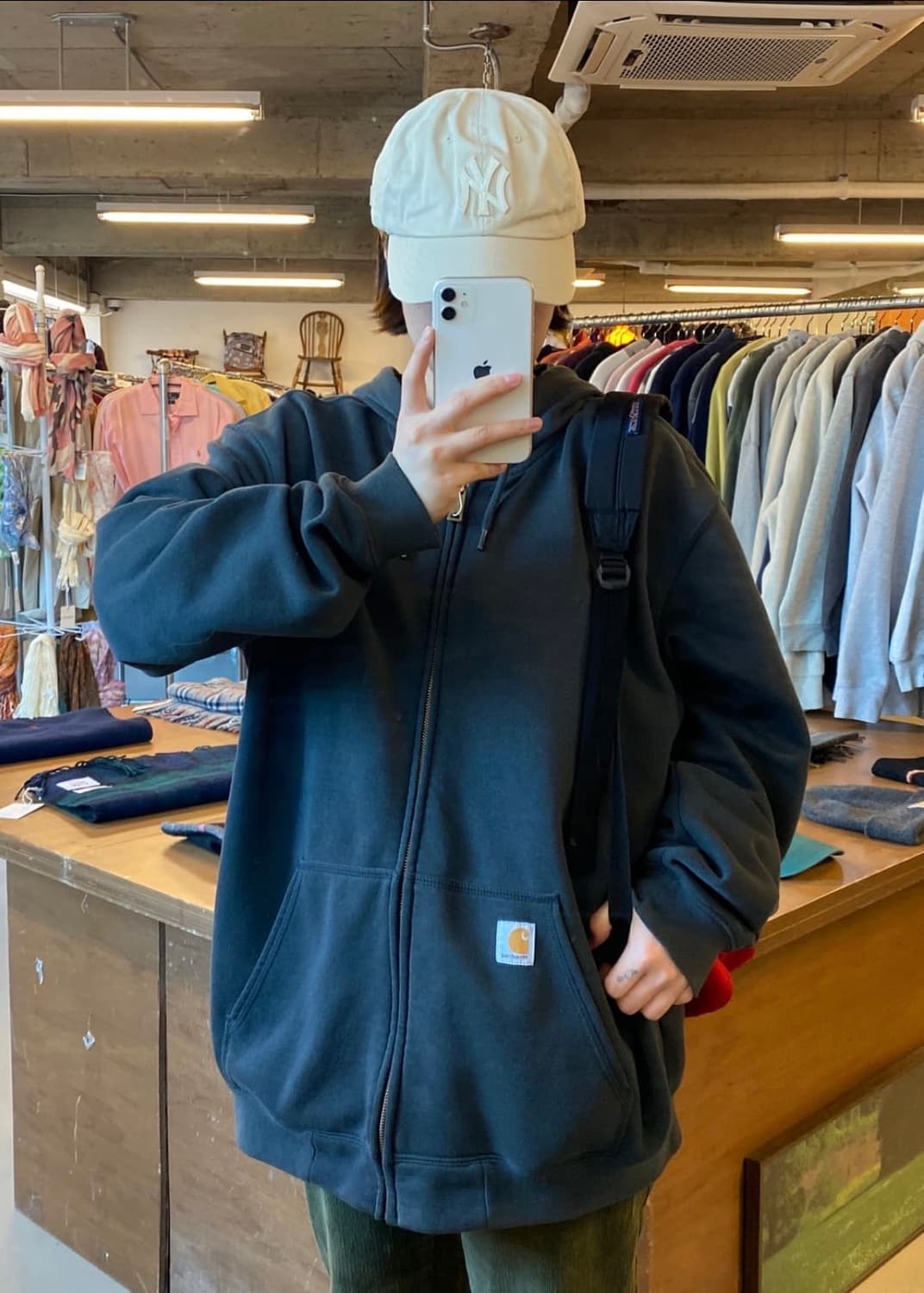 칼하트 후드 후디 스웻 집업 남색 네이비 L 100 오버핏 기모 워크 상품이미지2