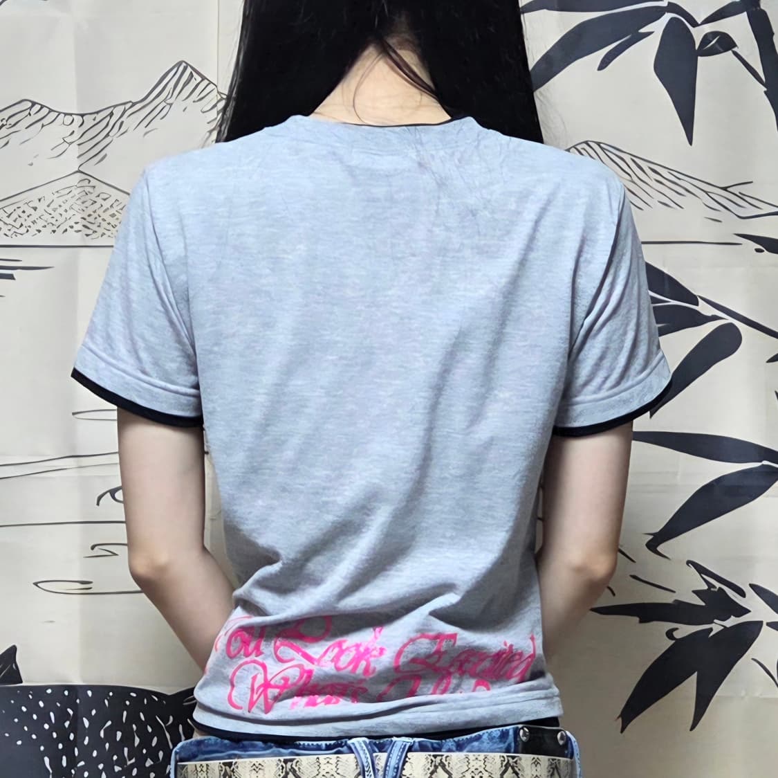 핑크 레터링 포인트 오리엔탈 용 프린팅 반팔티 상품이미지8