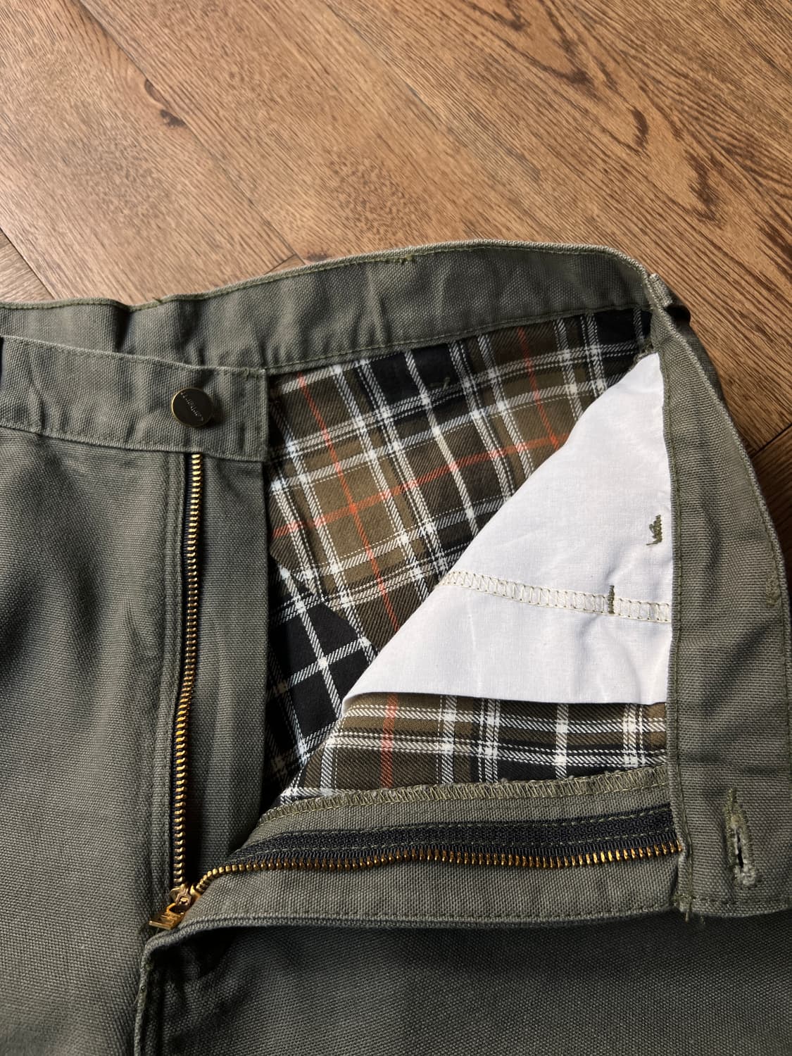 [33]칼하트 USA 체크 라이닝 모스그린 싱글니 카펜터 워크 팬츠 상품이미지3