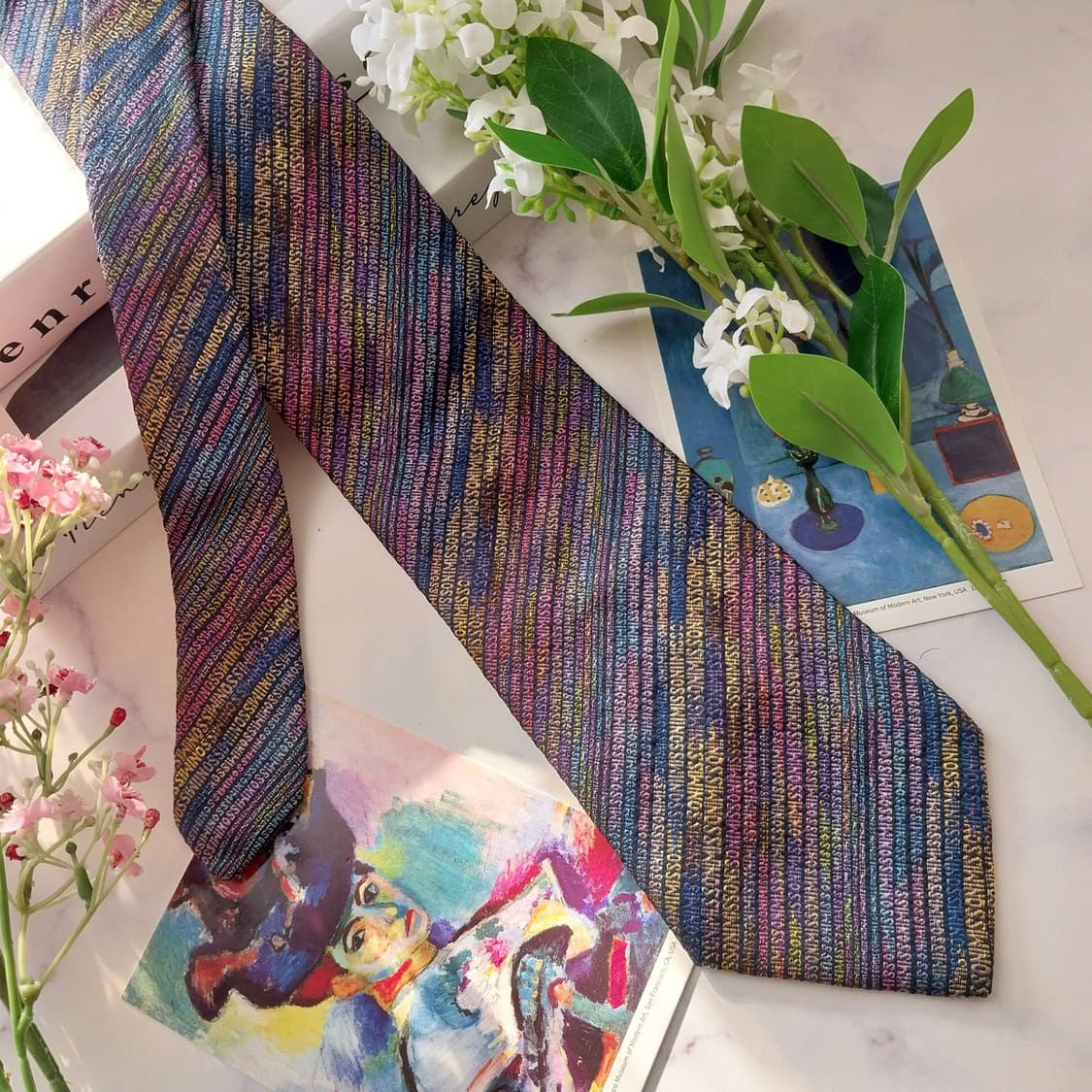 미쏘니 실크 멀티컬러 이니셜 자카드 넥타이 9.6cm A+등급 K1646 상품이미지3