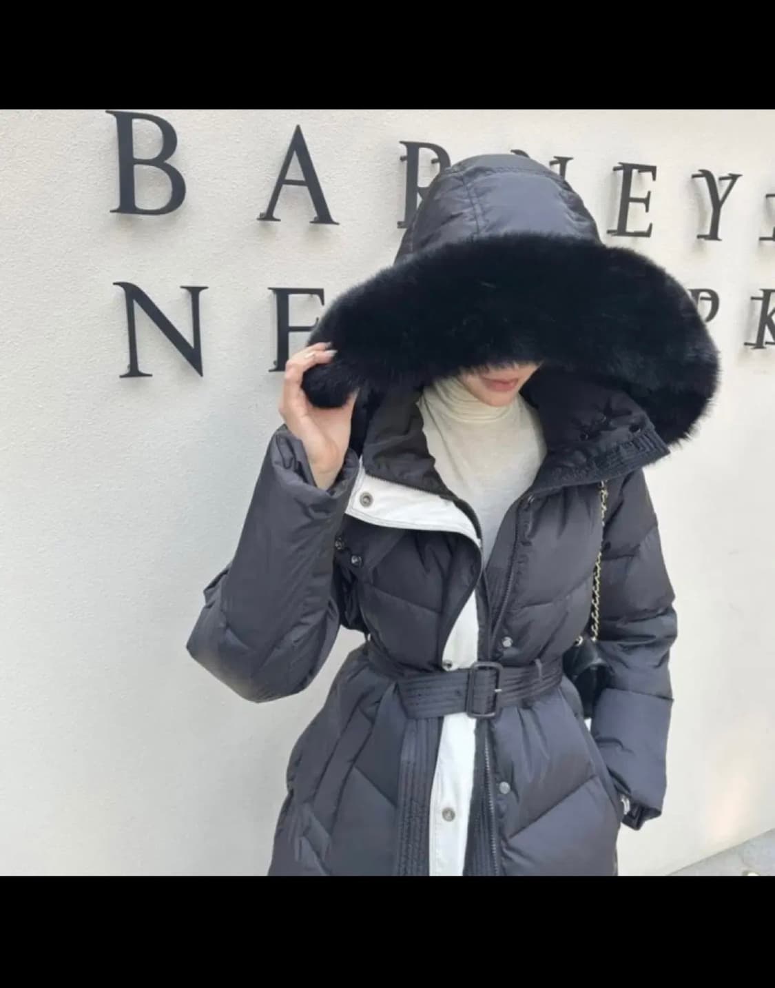 사가폭스퍼 배색 롱패딩 (오리털100, 착샷o) 상품이미지5