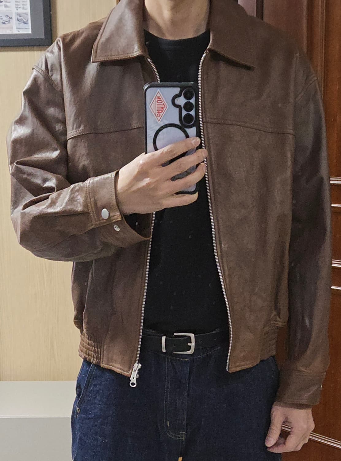 (착샷) 로파이 오버핏 스모킹 블루종 램 레더 자켓 상품이미지8