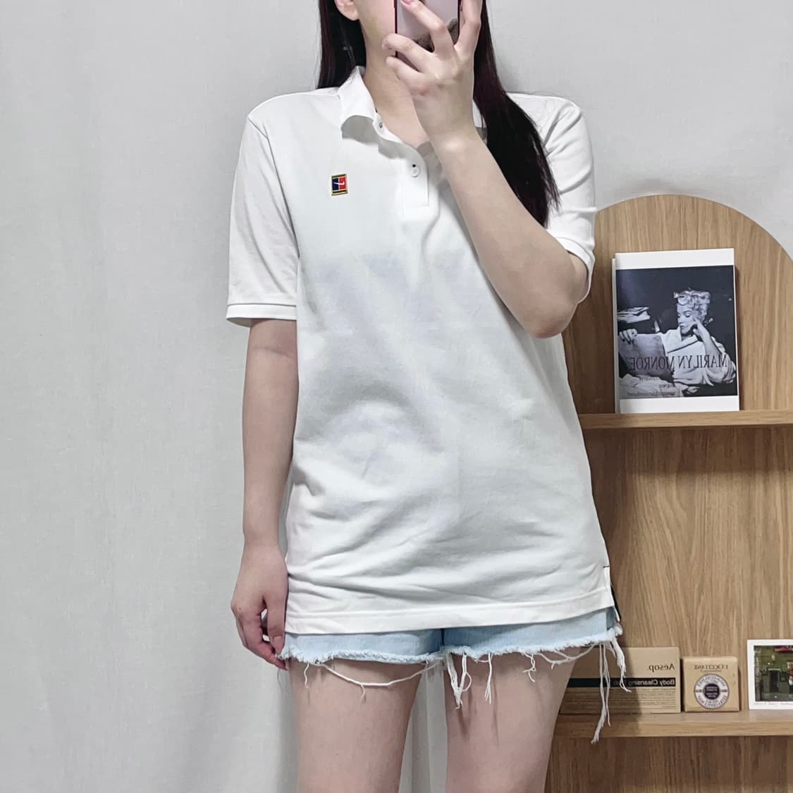 [정품] 나이키 화이트 테니스라인 로고 반팔카라티 [ M ] 상품이미지2