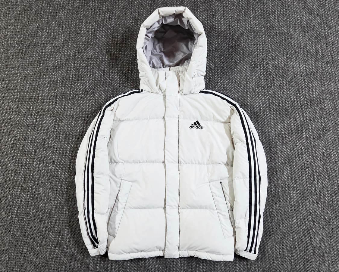 아디다스 Adidas 아이보리 화이트 삼선 퍼프 다운 패딩 상품이미지1