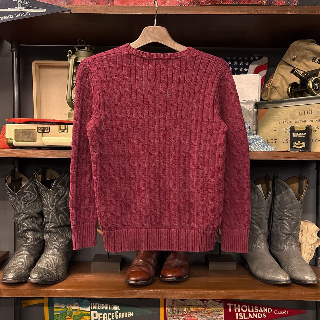 신형라벨 폴로 랄프로렌 크루넥 케이블 코튼니트 스웨터 버건디 N993 상품이미지2