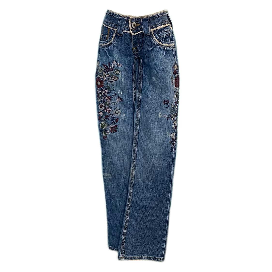 Y2K 레이스 꽃자수 데님팬츠 상품이미지1