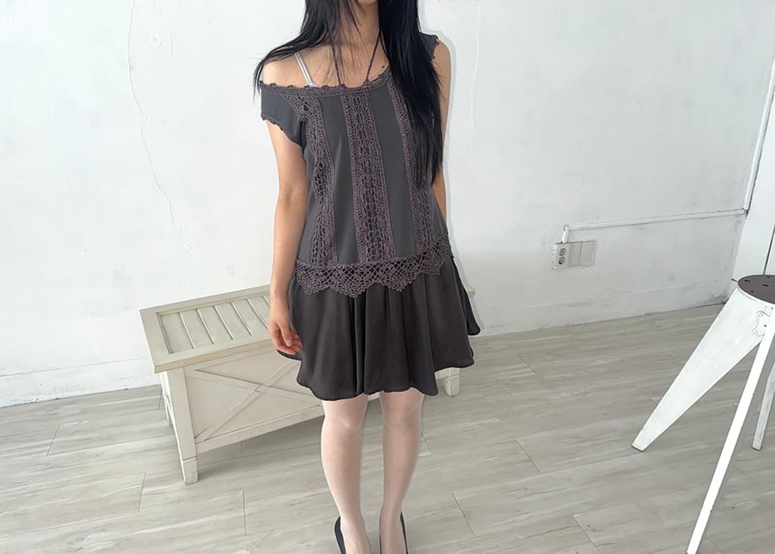Deep Brown Satin Flare Mini Skir 상품이미지6