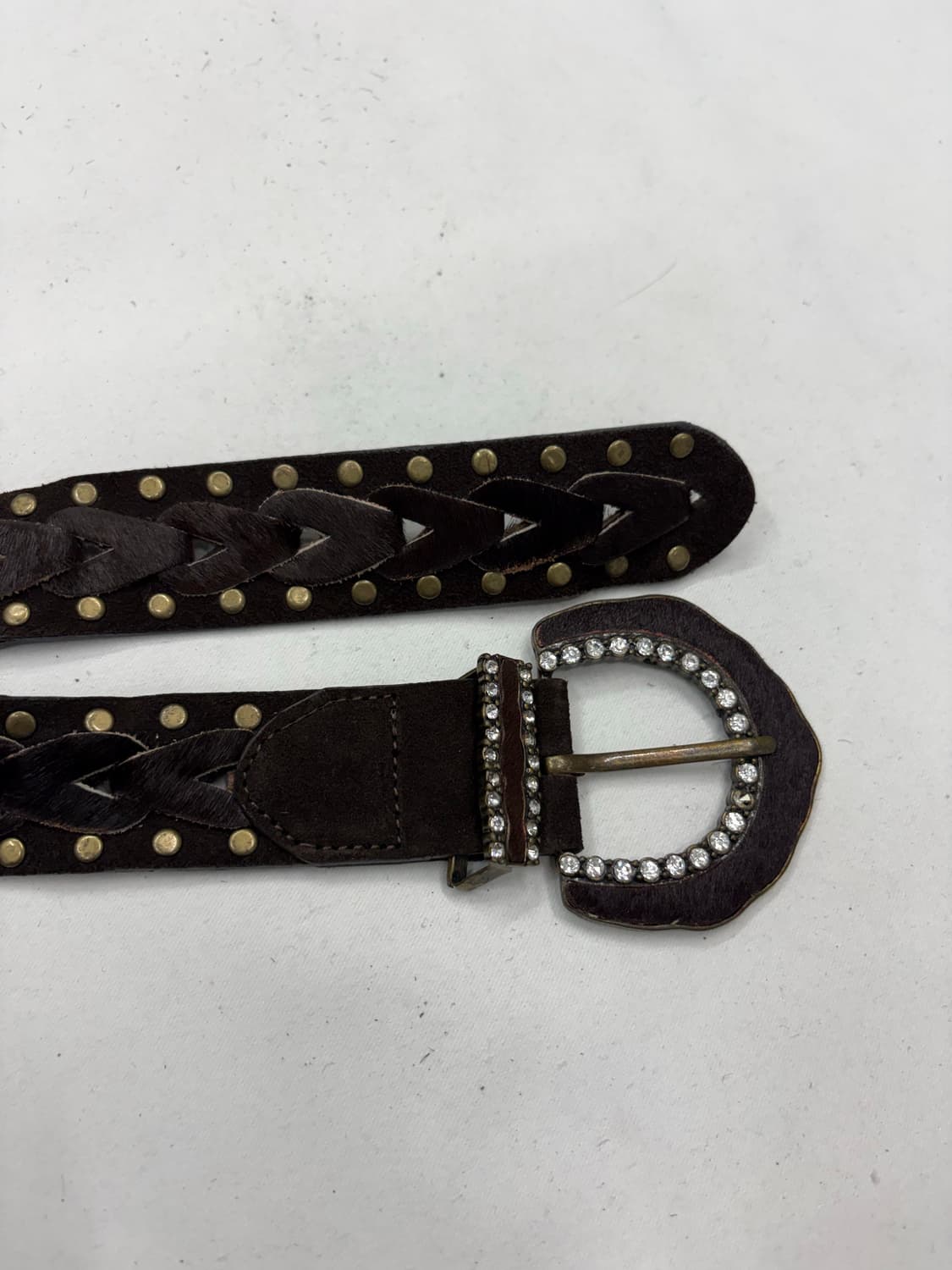 빈티지 브라운 스터드 브레이드 레더 벨트 상품이미지5