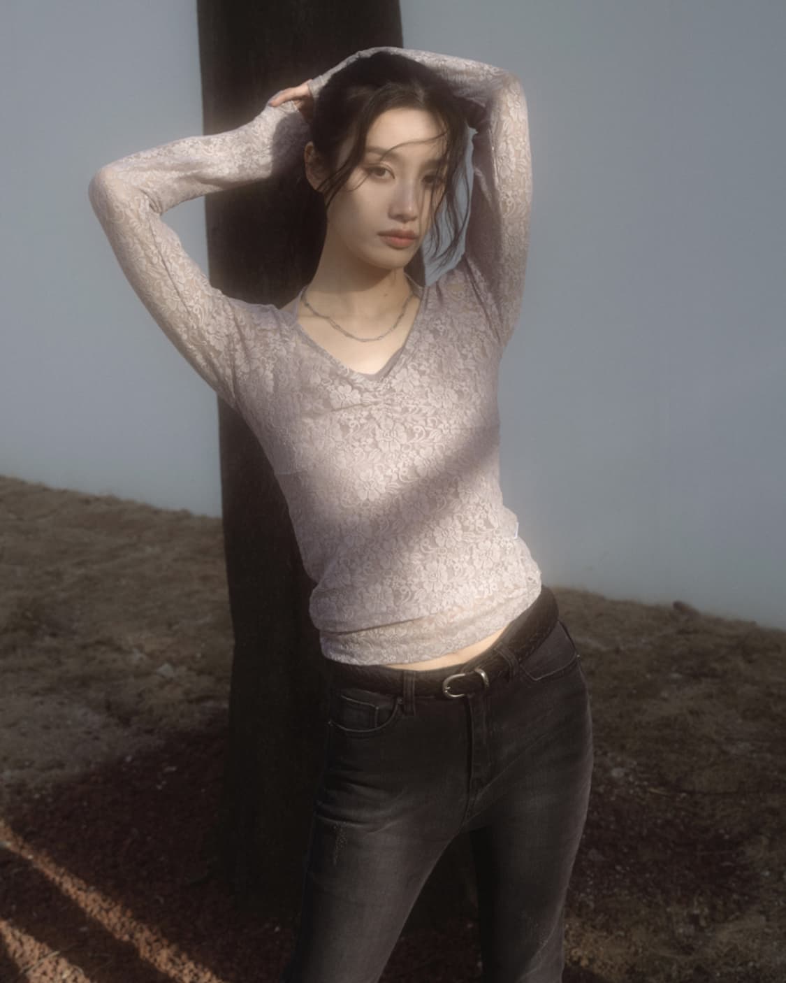 애즈온 FLOWER LACE PETIT T 그레이 상품이미지2