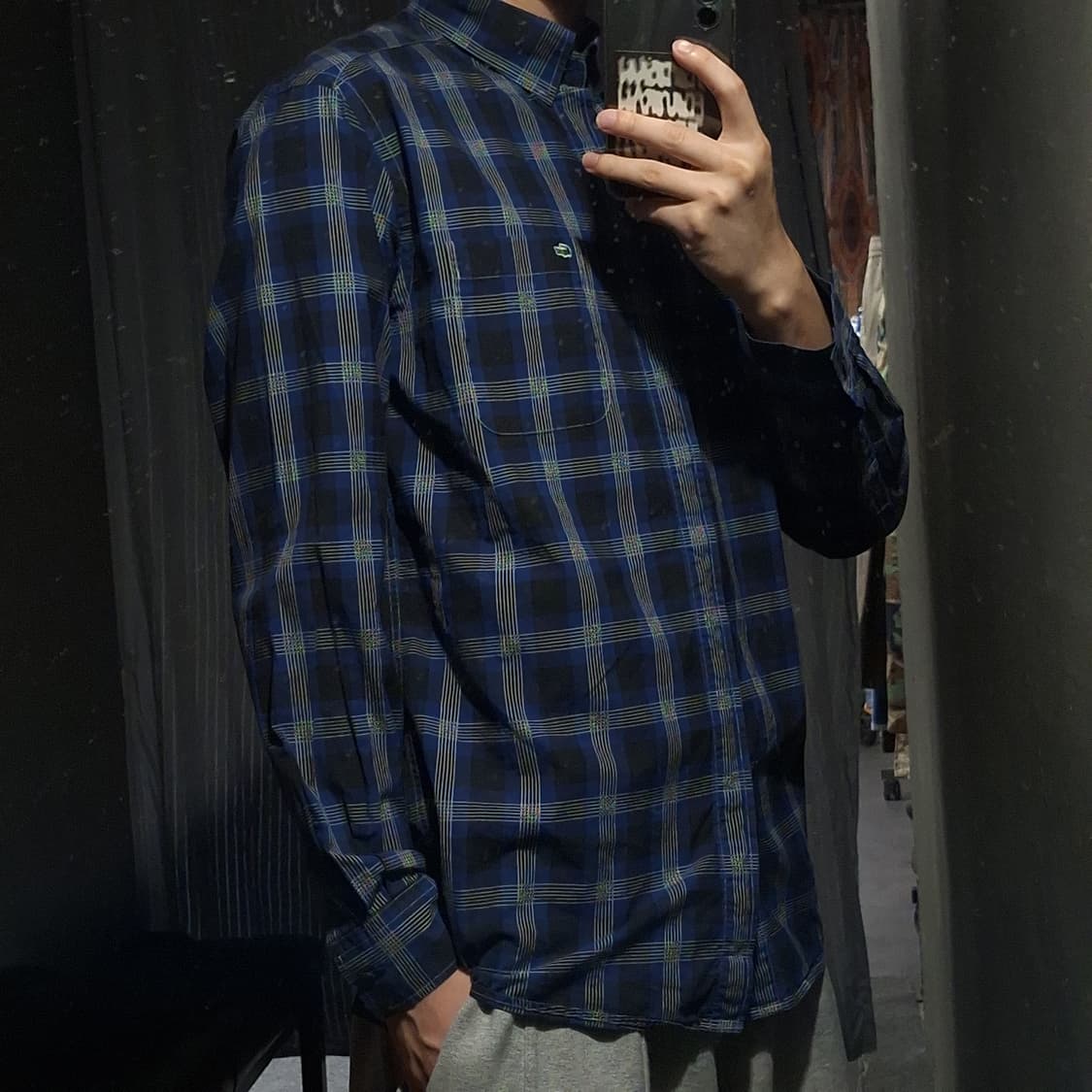 라코스테 네이비 크록패치 멀티컬러 체크패턴 히든버튼 남방 셔츠 M 상품이미지2