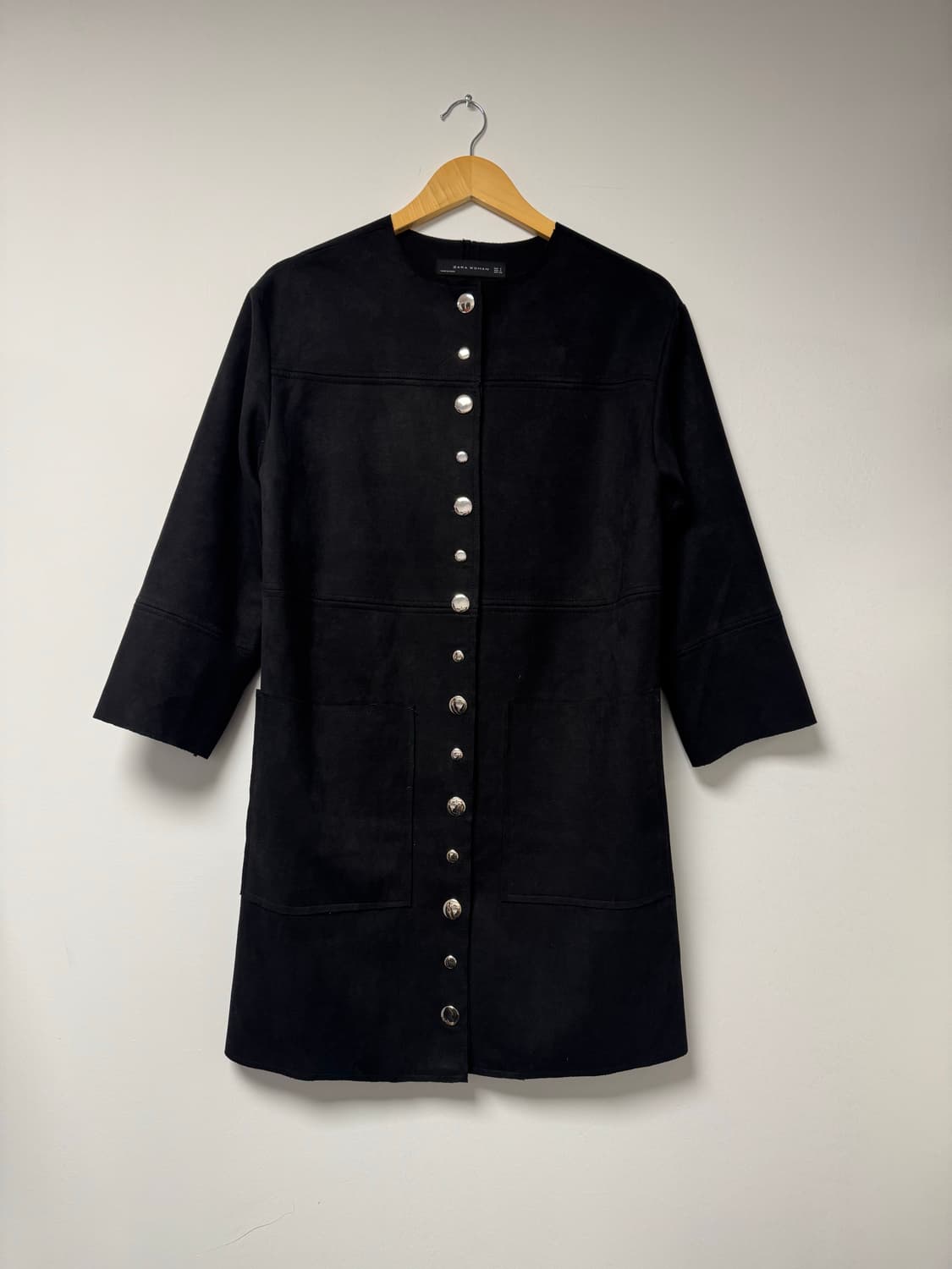 zara 자라 블랙 스웨이드 금장 버튼 미디 자켓 원피스 S 상품이미지3