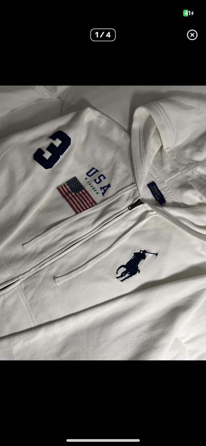 폴로 빅포니 성조기 후드집업 화이트 M(새상품급) 상품이미지2